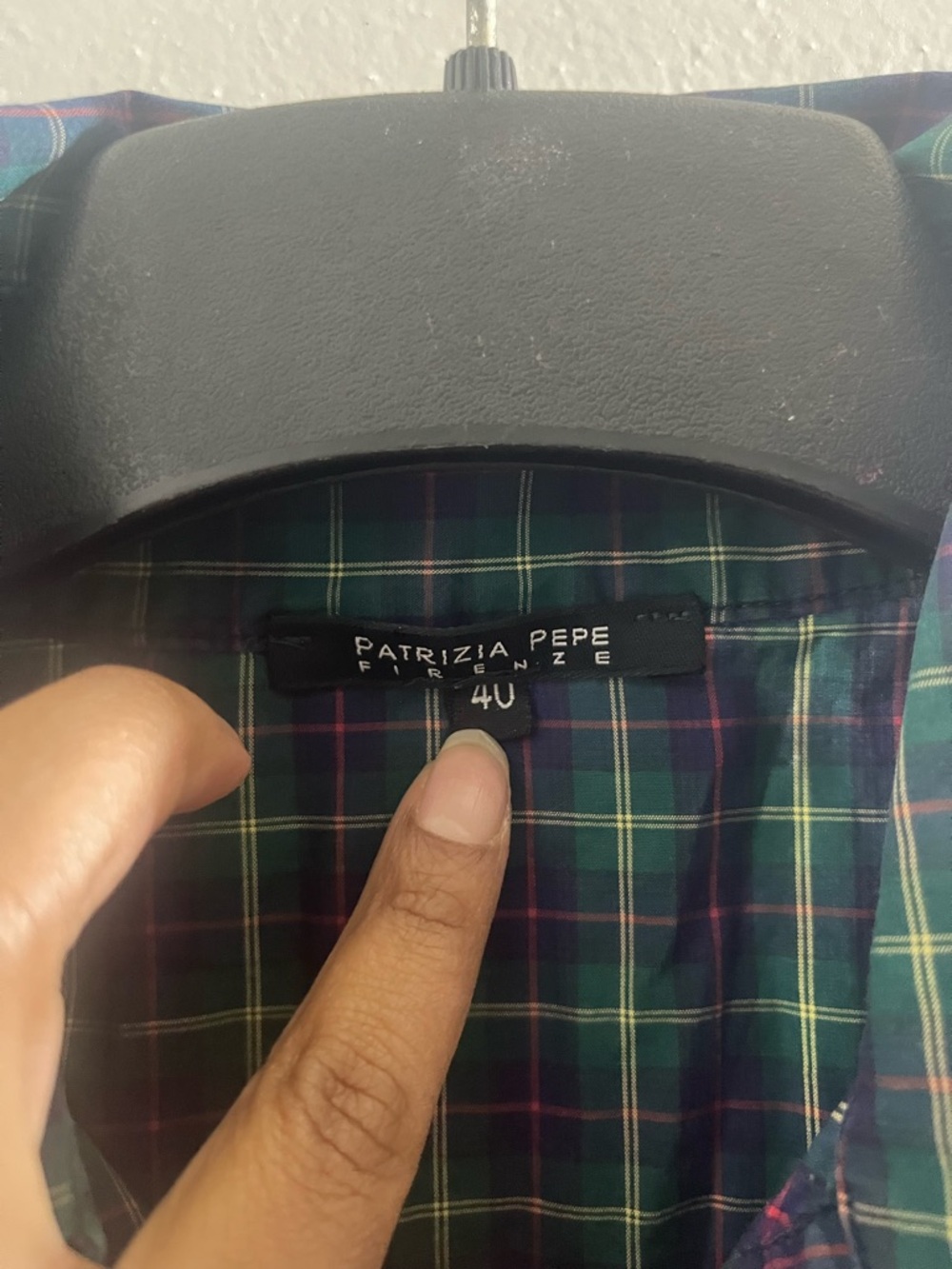 Patrizia Pepe Green and Navy Plaid Button-Down Shirt - Picture 3 of 4